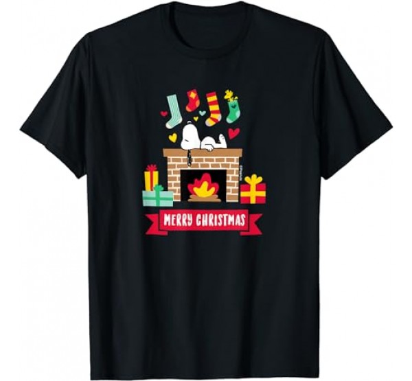 Peanuts - Snoopy Fireplace Merry Christmas T-Shirt Peanuts - Snoopy Fireplace Merry Christmas T-Shirt